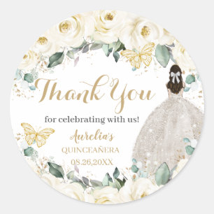 Pegatina Redonda Quinceañera White Gold Floral Printerflies