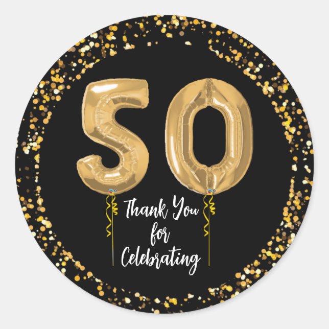 Pegatina Redonda Quincuagésimo cumpleaños de Pegatinas a favor (Anverso)