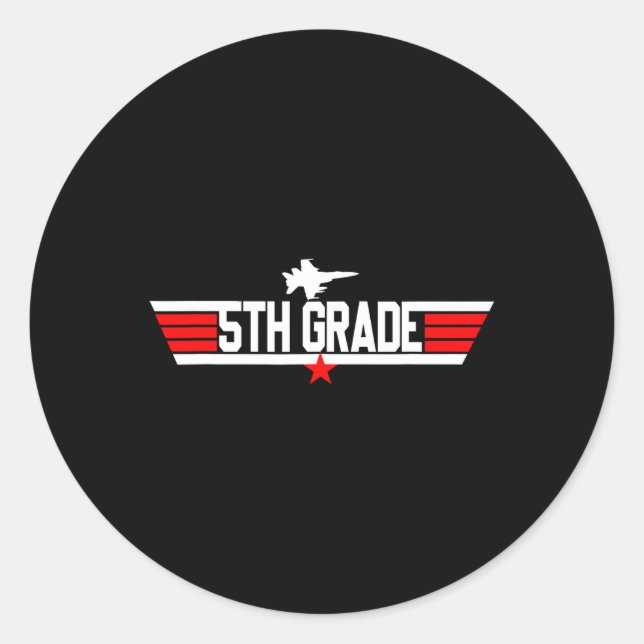 Pegatina Redonda Quinto Grado De Vuelta A La Escuela Primer Día Niñ (Anverso)