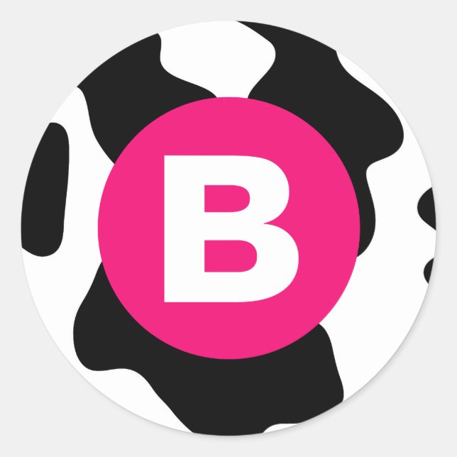 Pegatina Redonda Quirky Cow Patch Pattern Pink Monogram (Anverso)