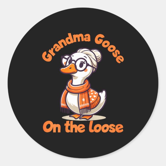 Pegatina Redonda Quirky Goose Creations Funny Grandma Goose On The  (Anverso)