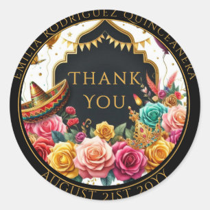 Pegatina Redonda Quniceanera Favor Bolsa Fiesta Rosas Floral Gracia