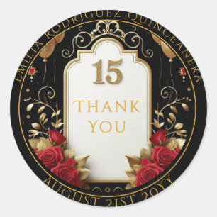 Pegatina Redonda Quniceanera Favor Regalos Roses Rojos Floral Graci