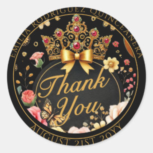 Pegatina Redonda Quniceanera Favor Regalos Roses Roses Tiara Gracia
