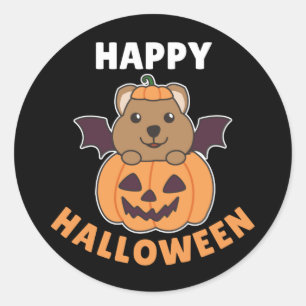 Pegatina Redonda Quokka Happy Halloween Calabaza