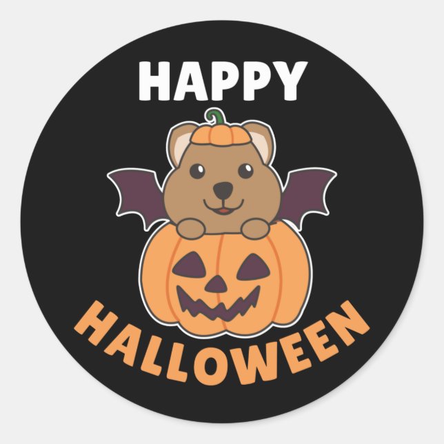 Pegatina Redonda Quokka Happy Halloween Calabaza (Anverso)