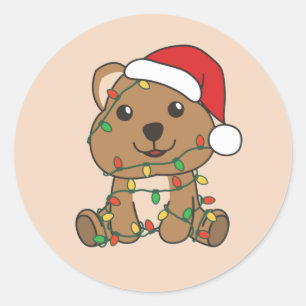 Pegatina Redonda Quokka Navidades Animales de invierno Quokkas Ro c