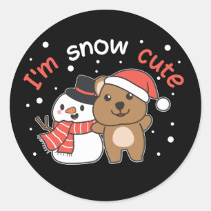 Pegatina Redonda Quokka: Soy la Nieve Cute Snowman