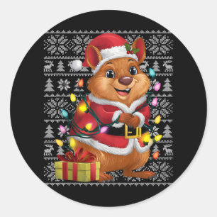 Pegatina Redonda Quokka Xmas Estilo dulce Santa Quokka Cristo feo