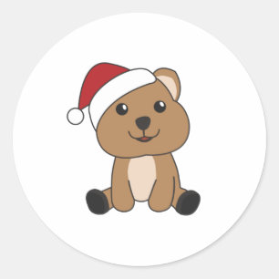 Pegatina Redonda Quokkas: Navidades de Quokka Nieve Animales De Inv