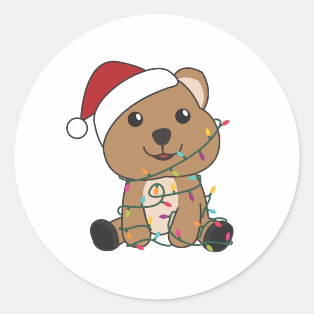 Pegatina Redonda Quokkas: Navidades de Quokka Nieve Animales De Inv (Anverso)