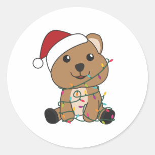 Pegatina Redonda Quokkas: Navidades de Quokka Nieve Animales De Inv