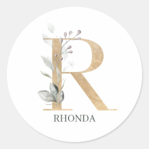 Pegatina Redonda R Monograma Floral Personalizado