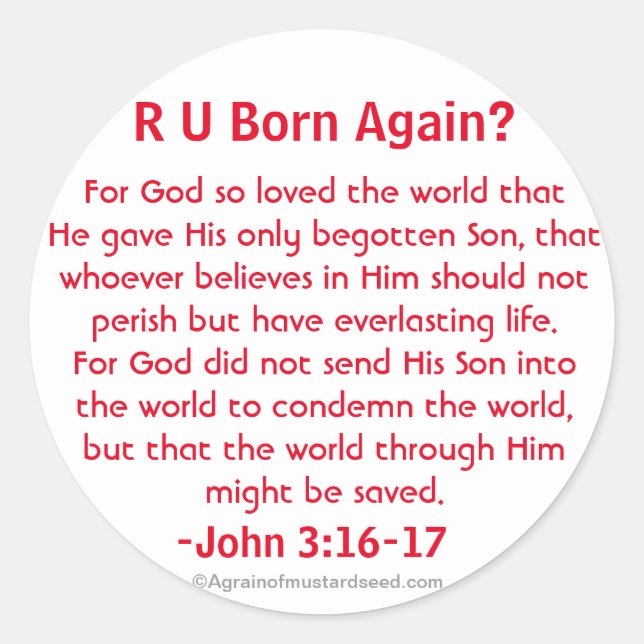 Pegatina Redonda R U Nació De Nuevo John 3:16 (Anverso)