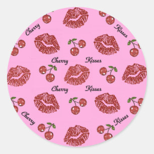 Pegatina Redonda RAB Rockabilly Besos de Cereza en Rosa