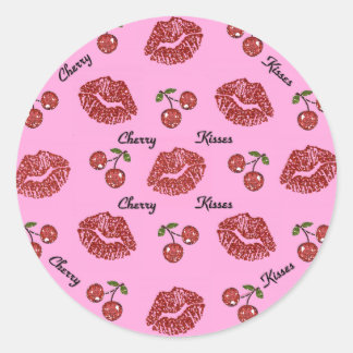 Pegatina Redonda RAB Rockabilly Besos de Cereza en Rosa