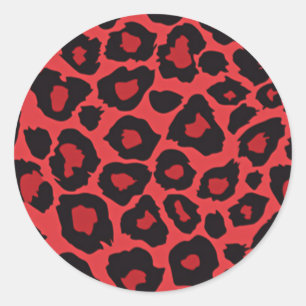 Pegatina Redonda RAB Rockabilly Estampado Leopardo Rojo Negro