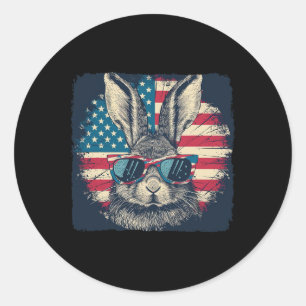 Pegatina Redonda Rabbit American Patriot 4 De Julio Regalo Lover