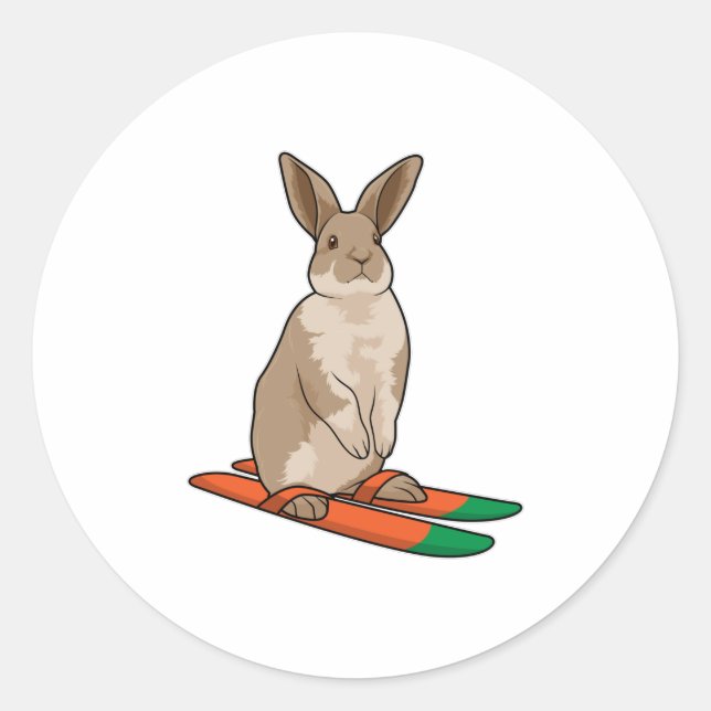 Pegatina Redonda Rabbit as Skier with Ski (Anverso)