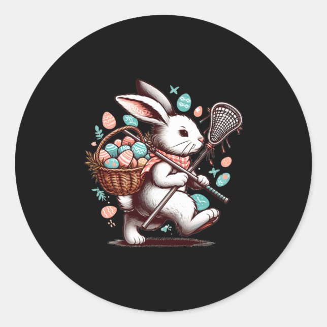 Pegatina Redonda Rabbit bunny lacrosse player happy easter egg hunt (Anverso)