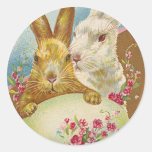 Pegatina Redonda Rabbit Easter Greetings Vintage
