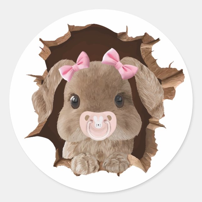 Pegatina Redonda Rabbit with pacifier (Anverso)