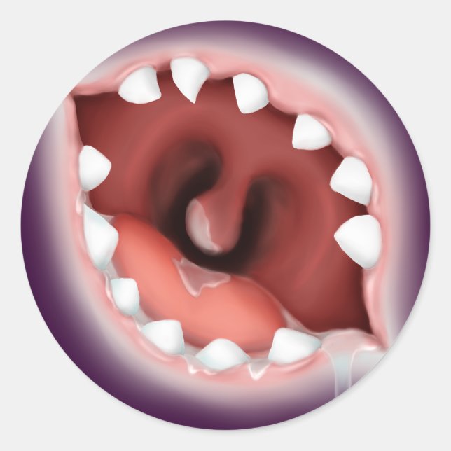 Pegatina Redonda Rabid Drooling Zombie Mouth (Anverso)