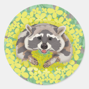 Pegatina Redonda Racco con flores amarillas.