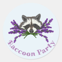 Pegatina Redonda Racco con lavanda. Raccoon Fiesta
