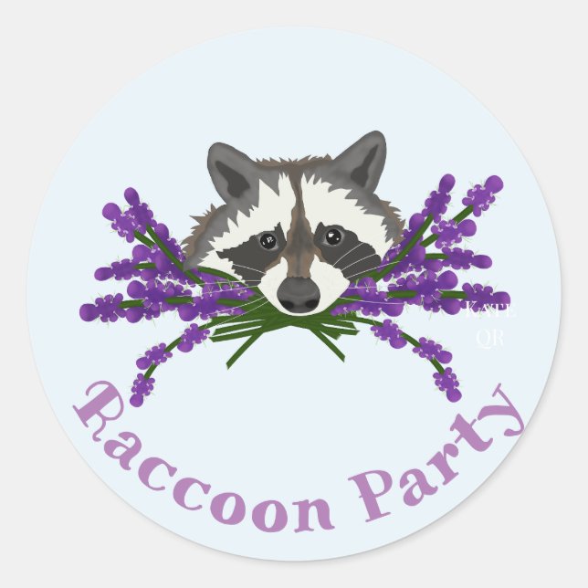 Pegatina Redonda Racco con lavanda. Raccoon Fiesta (Anverso)