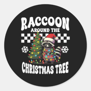 Pegatina Redonda Raccoon Alrededor del Árbol de Navidad Raccoon Lov
