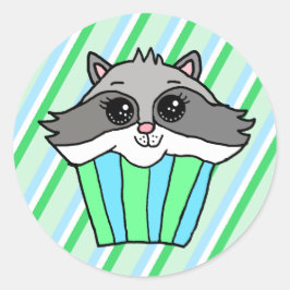 Pegatina Redonda Raccoon Birday Cupakes