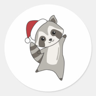 Pegatina Redonda Raccoon Christmas Snow Winter Raccoons