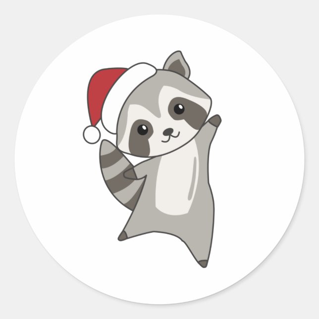 Pegatina Redonda Raccoon Christmas Snow Winter Raccoons (Anverso)
