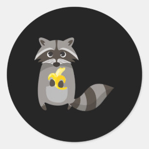 Pegatina Redonda Raccoon Comer Bynana Fruta Se Ve Cuidada