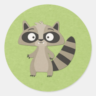 Pegatina Redonda Raccoon dulce sobre el verde