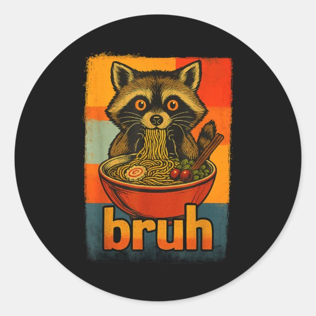 Pegatina Redonda Raccoon Eating Japanese Ramen Noodles Men Women Ki (Anverso)
