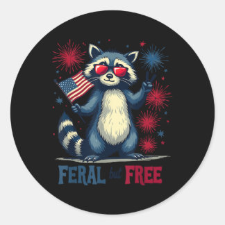 Pegatina Redonda Raccoon Feral Gracioso Pero Libre 4 De Julio Patri