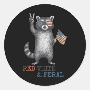 Pegatina Redonda Raccoon Funny 4 De Julio Patriótico Cute Blanco Ro