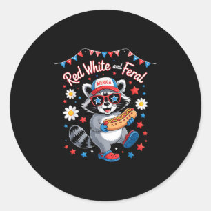 Pegatina Redonda Raccoon Funny 4 De Julio Patriótico Cute Blanco Ro