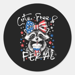 Pegatina Redonda Raccoon Gratis Y Feral Gracioso 4 De Julio Ee.Uu.