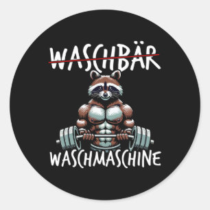 Pegatina Redonda Raccoon Lavadora Raccoon Fitness Bodybuildi