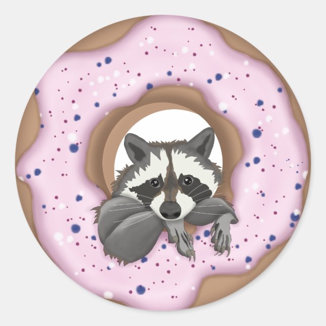 Pegatina Redonda Raccoon lindo y Yummy donut (Anverso)