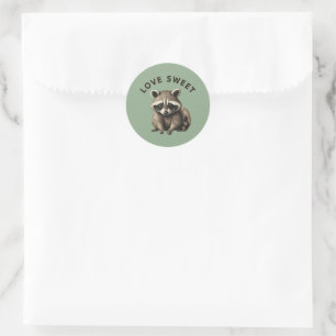 Pegatina Redonda Raccoon Love Sweet