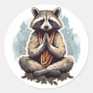Pegatina Redonda Raccoon Meditation Yoga