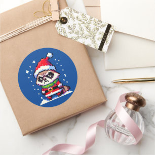 Pegatina Redonda Raccoon Navidades Grumpy - Festividad divertida de