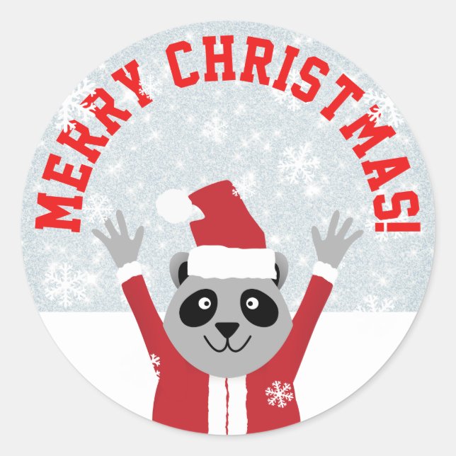 Pegatina Redonda Raccoon navideño (Anverso)
