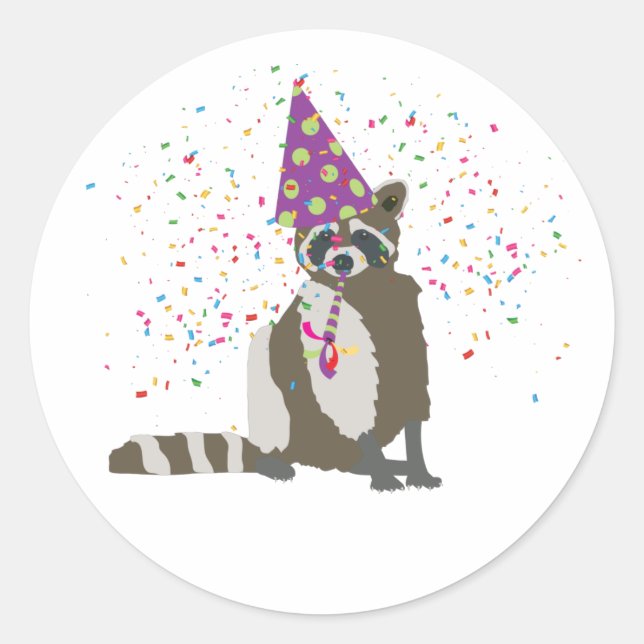 Pegatina Redonda Raccoon Partying - Animales que tienen un Fiesta (Anverso)
