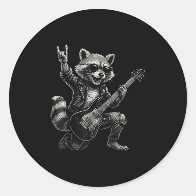 Pegatina Redonda Raccoon Rock Regalo Música Hombres Niños Mujeres G (Anverso)