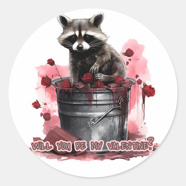 Pegatina Redonda Raccoon ¿Serás mi San Valentín? (Anverso)